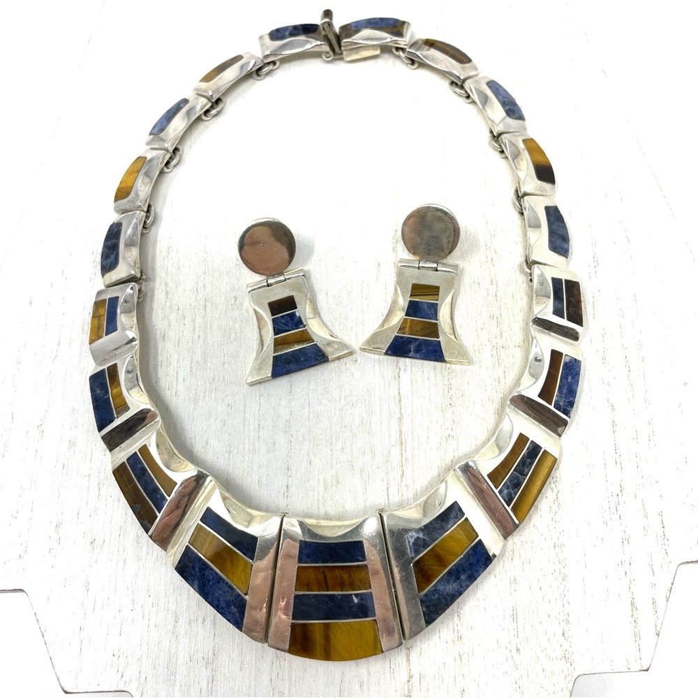 TAXCO three piece sterling silver set with inlaid gemstones, NWOT - Picture 7 of 14